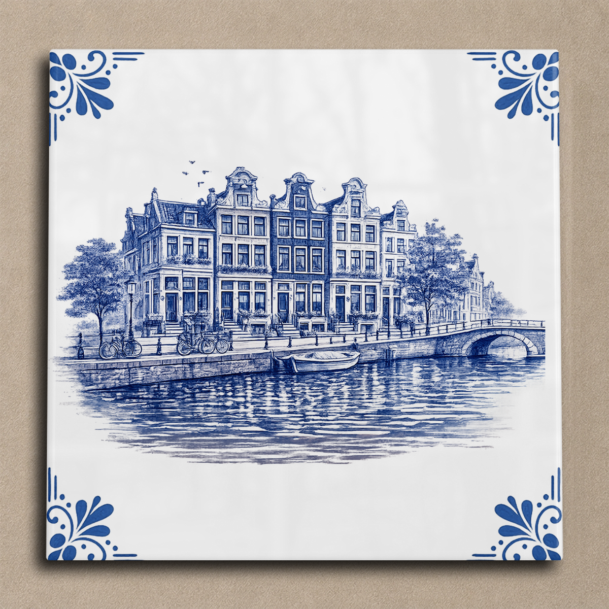Delfts blauwe tegel grachtenpanden tegel