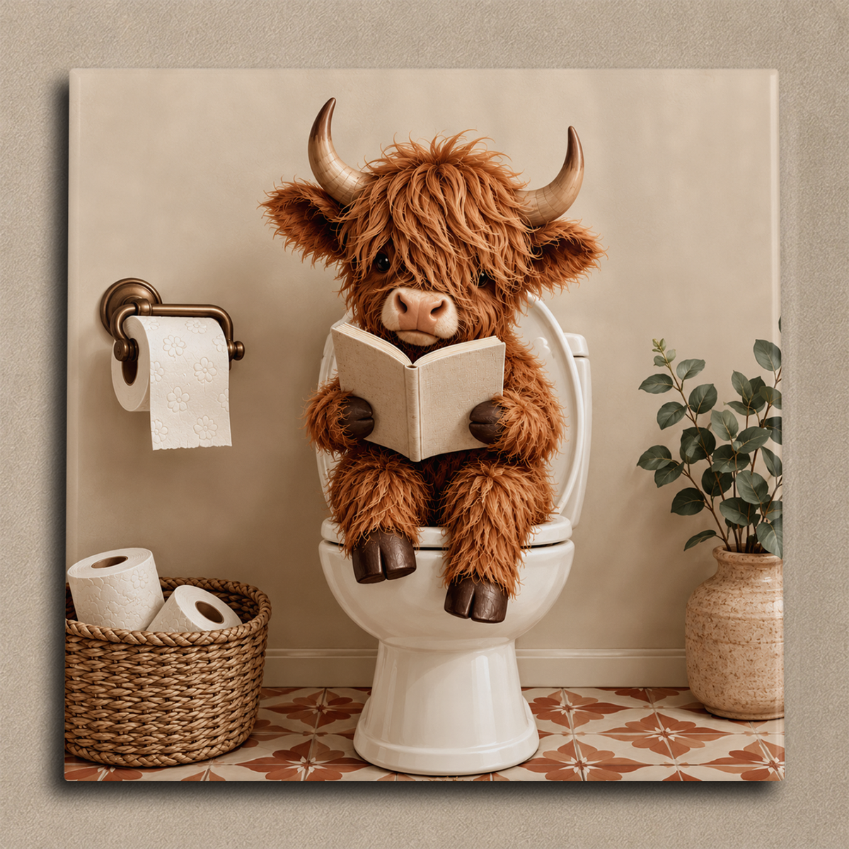 Highland cow op de wc tegel