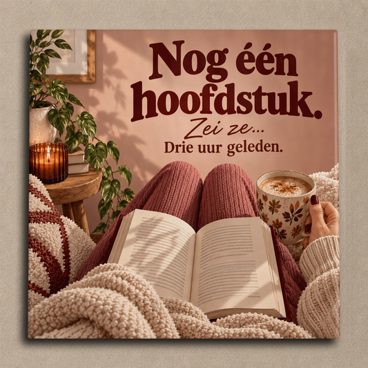 Nog één hoofdstuk. Zei ze... Drie uur geleden. tegel