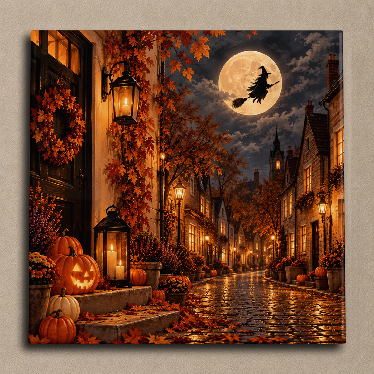 Heks bij volle maan tegel
