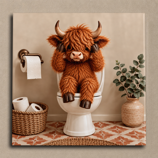 Highland cow op de wc – niets horen tegel