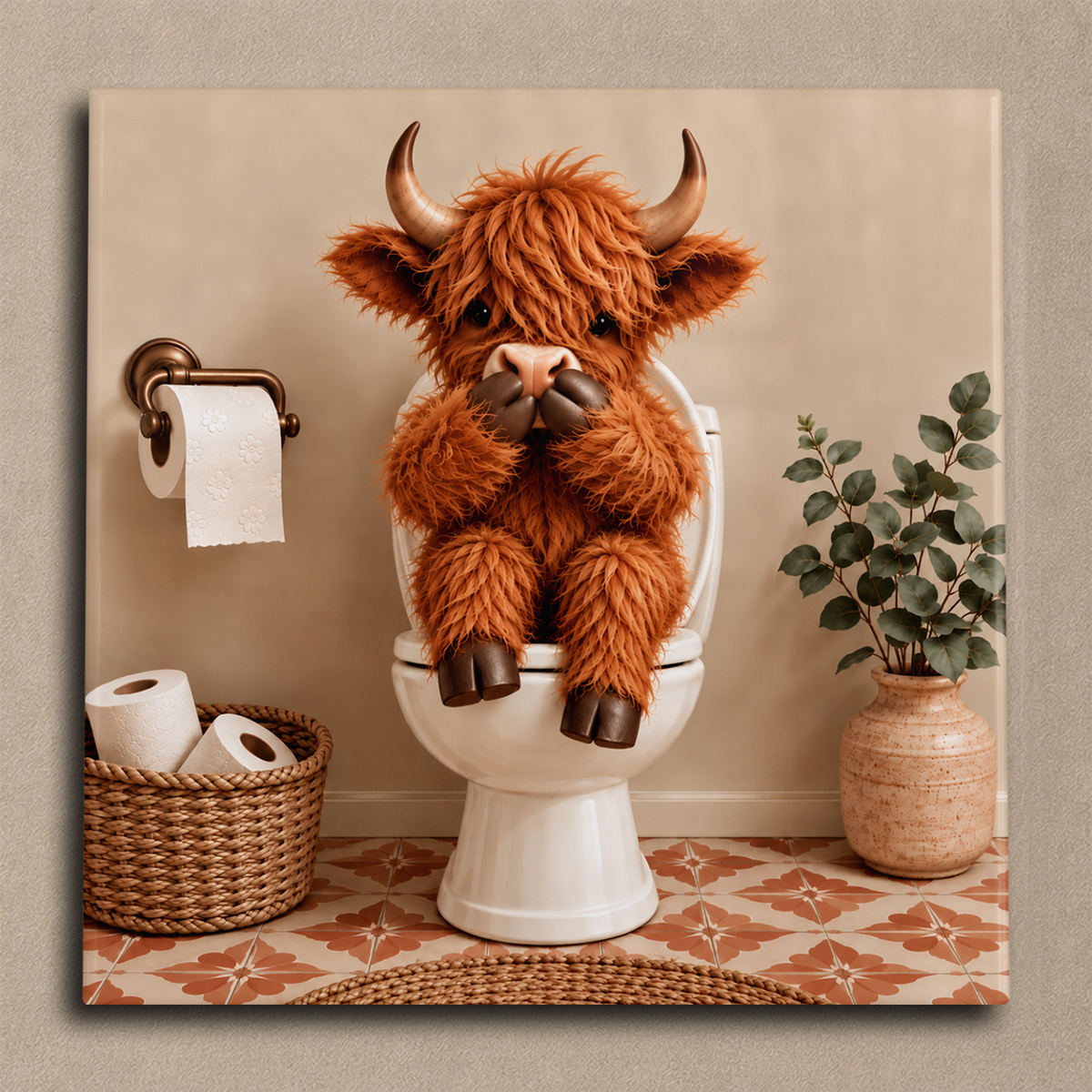 Highland cow op de wc – niets zeggen tegel
