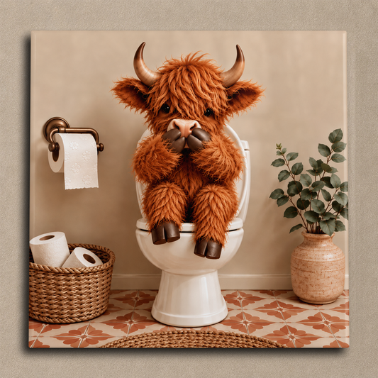 Highland cow op de wc – niets zeggen tegel