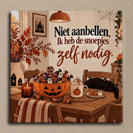 Niet aanbellen. Ik heb de snoepjes zelf nodig. tegel