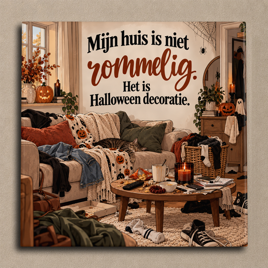 Mijn huis is niet rommelig. Het is Halloween decoratie. tegel