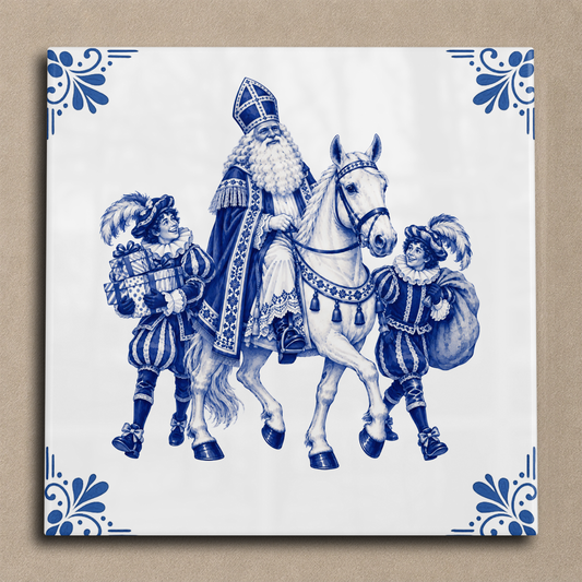 Delfts blauwe tegel Sinterklaas met Pieten tegel