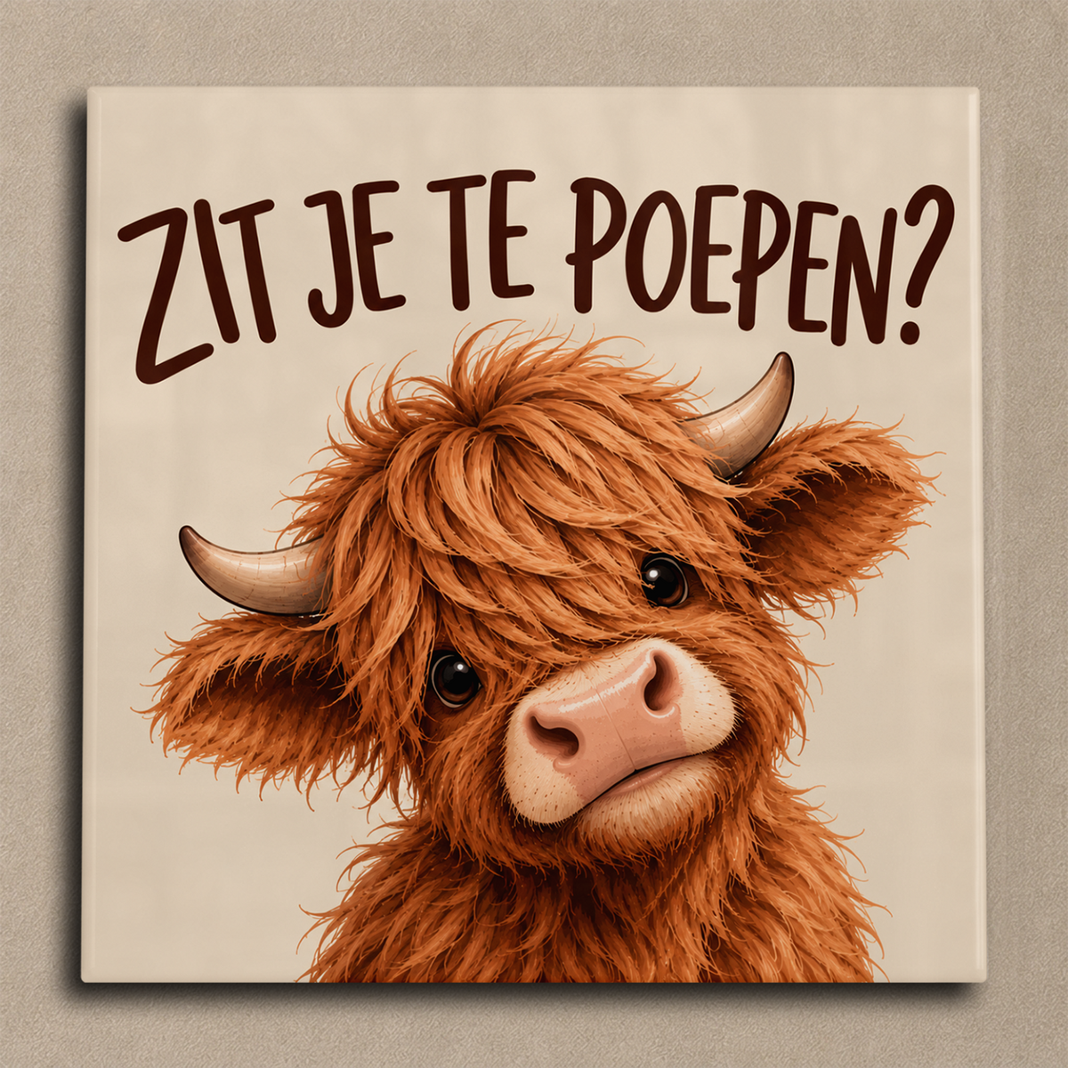 Zit je te poepen highland cow tegel